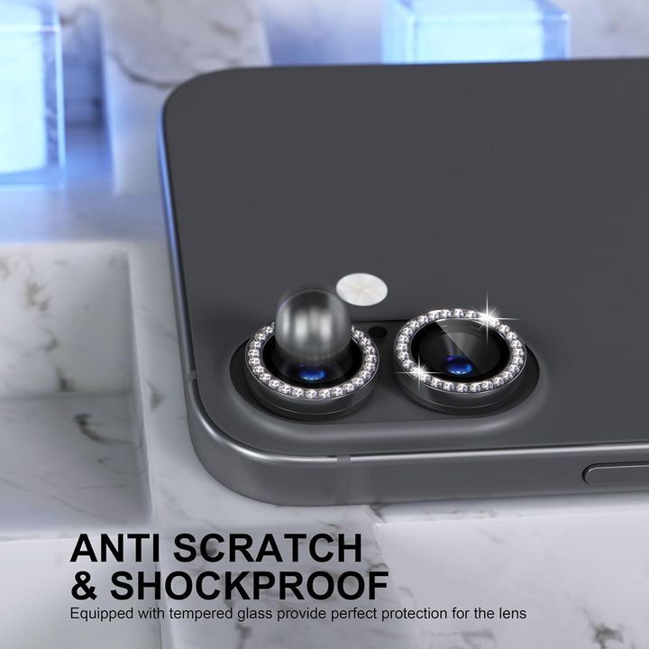  محافظ لنز الماسی برای گوشی موبایل iPhone 16 / 16 Plus با طراحی ضد خش و ضد ضربه، مناسب برای حفاظت از لنز دوربین. 