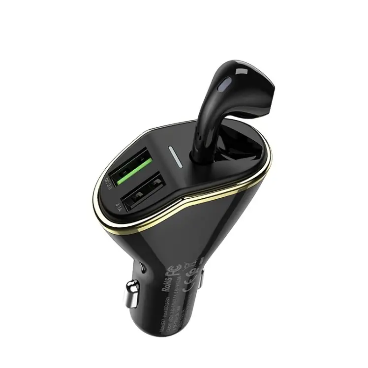 شارژر فندکی هوکو مدل E47 به رنگ مشکی با دو پورت USB به همراه هندزفری بلوتوثی