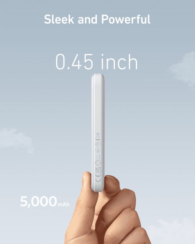 طراحی باریک و سبک پاوربانک مغناطیسی انکر مدل 621 با ضخامت 0.45 اینچ-رنگ سفید