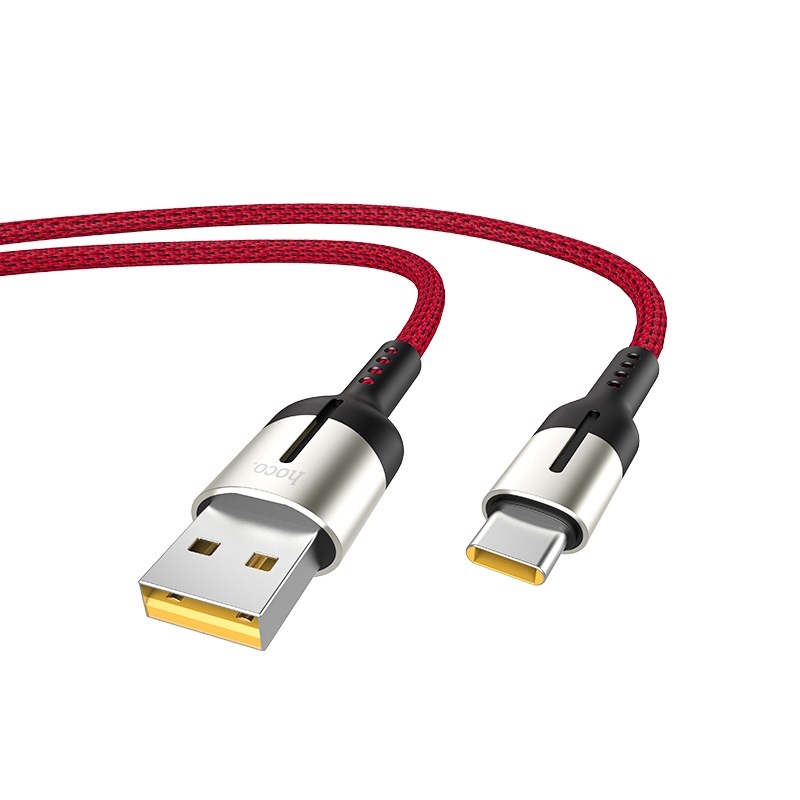  کابل USB به Type-C هوکو مدل U68 به طول 1.2 متر رنگ قرمز نمای دو سر کابل 