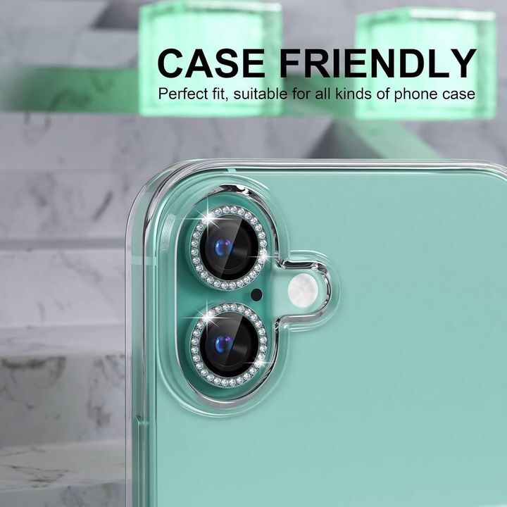  محافظ لنز الماسی شفاف مناسب برای دوربین گوشی iPhone 16 / 16 Plus با طراحی شیک و براق 