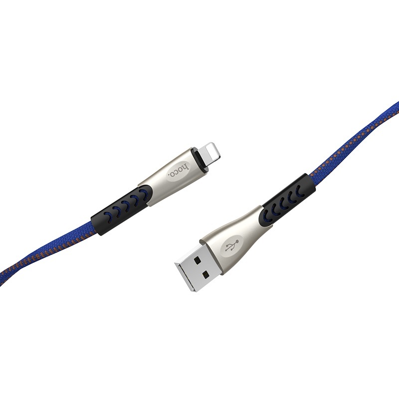  کابل USB به لایتنینگ هوکو مدل U48 به طول 1.2 متر رنگ مشکی نمای دو سر کابل 