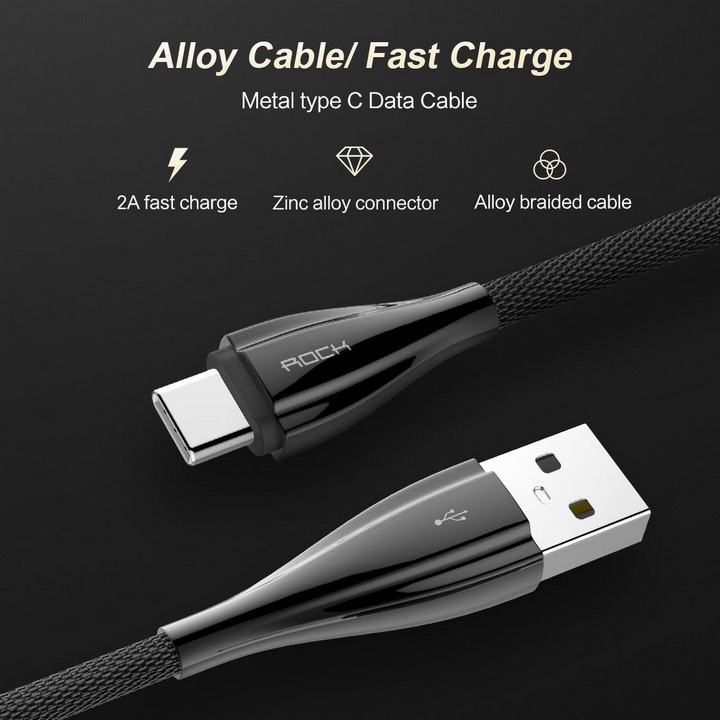  کابل USB به Type-C راک مدل RCB0486 به طول 0.3 متر نمای شارژ سریع 