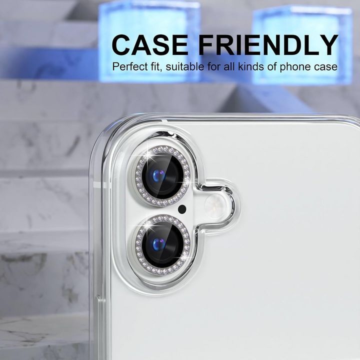  محافظ لنز الماسی برای دوربین گوشی موبایل iPhone 16 / 16 Plus، مناسب برای انواع قاب‌ها 