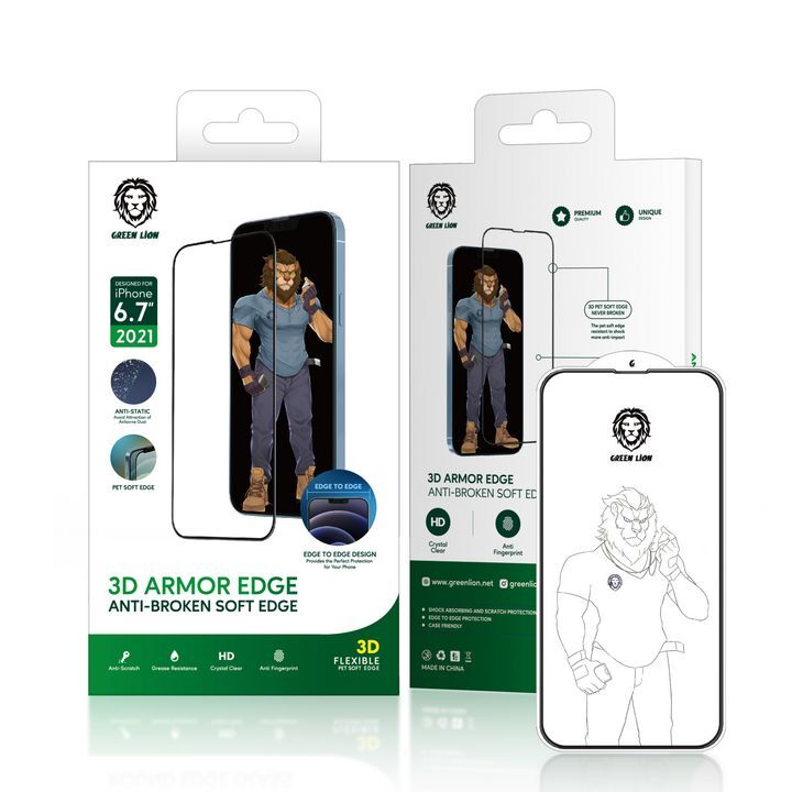 گلس 3D ARMOR EDGE گرین لاین با طراحی لبه به لبه، مناسب برای گوشی موبایل اپل مدل iPhone 13 Pro Max و 14 Plus، ضد ضربه و ضد خش