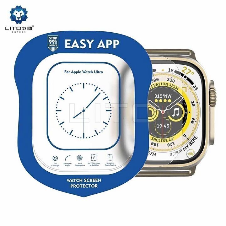  محافظ صفحه نمایش لیتو برای اپل واچ اولترا 49 میلی متری با بسته‌بندی آبی و سفید 