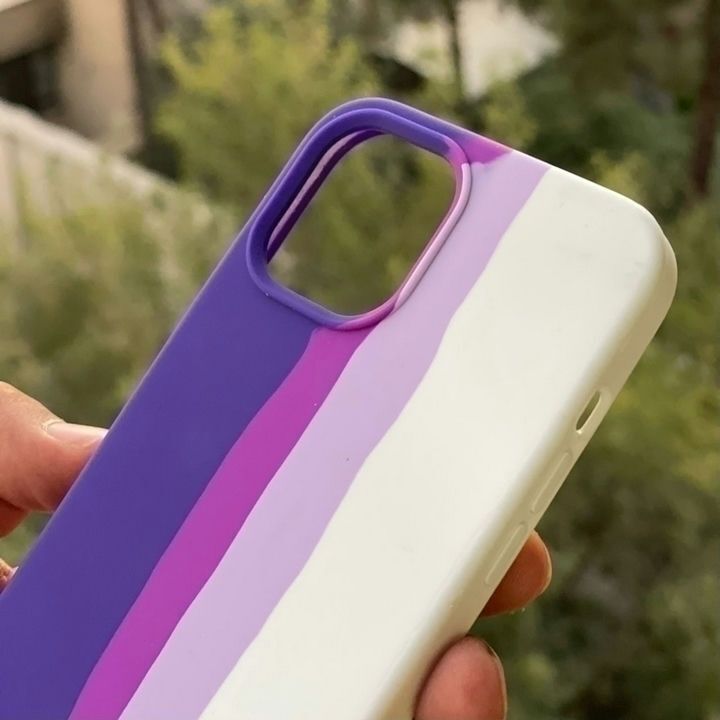 کاور سیلیکونی رنگین کمانی برای گوشی اپل iPhone 12 / 12 PRO با طراحی چند رنگ بنفش و سفید