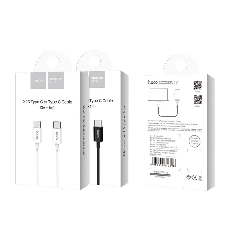  کابل Type-C به Type-C هوکو مدل X23 به طول 1 متر در نمای بسته بندی 