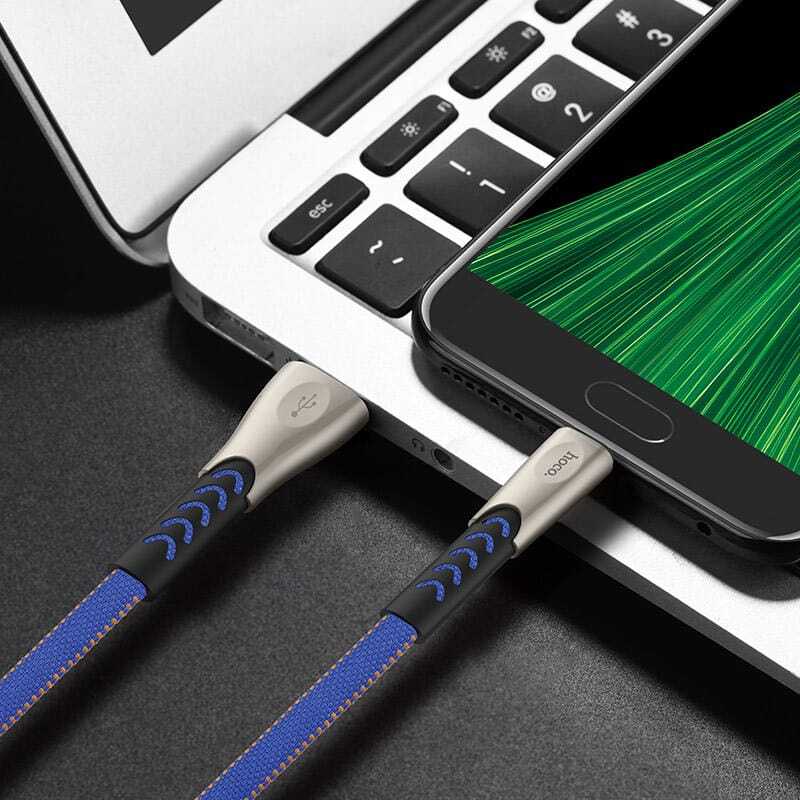  کابل USB به Micro USB هوکو مدل U48 به طول 1.2 متر رنگ آبی نمای اتصال به لپ تاب 
