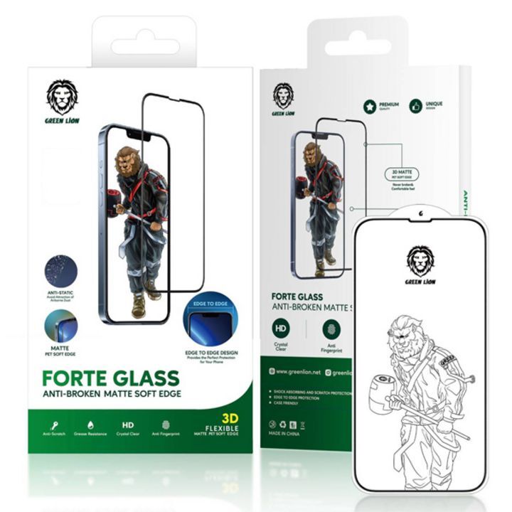 گلس 3D Forte HD گرین لاین مناسب برای گوشی موبایل اپل مدل iPhone 13 / 13 Pro / 14 با لبه‌های مات و محافظت ضد خش