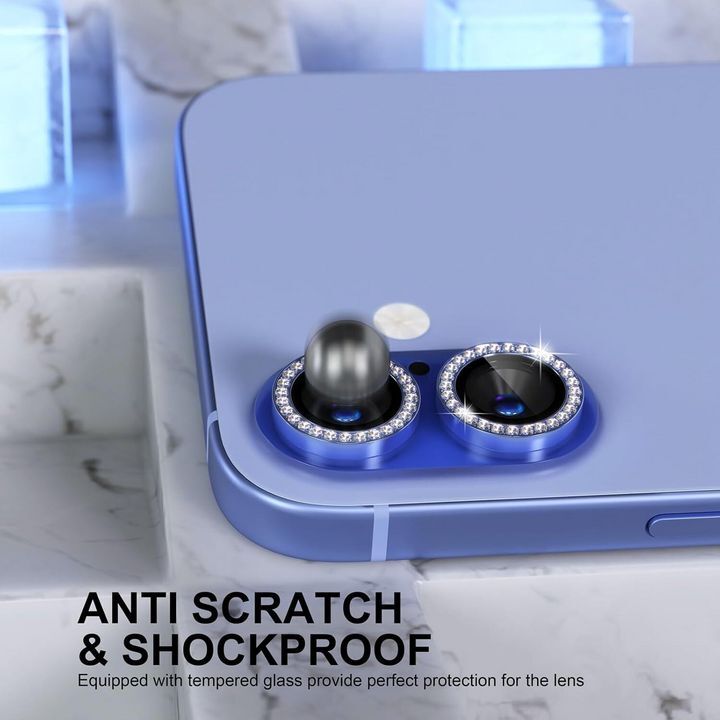  محافظ لنز الماسی ضد خش و ضد ضربه مناسب برای گوشی موبایل iPhone 16 و iPhone 16 Plus با طراحی شفاف و مقاوم 