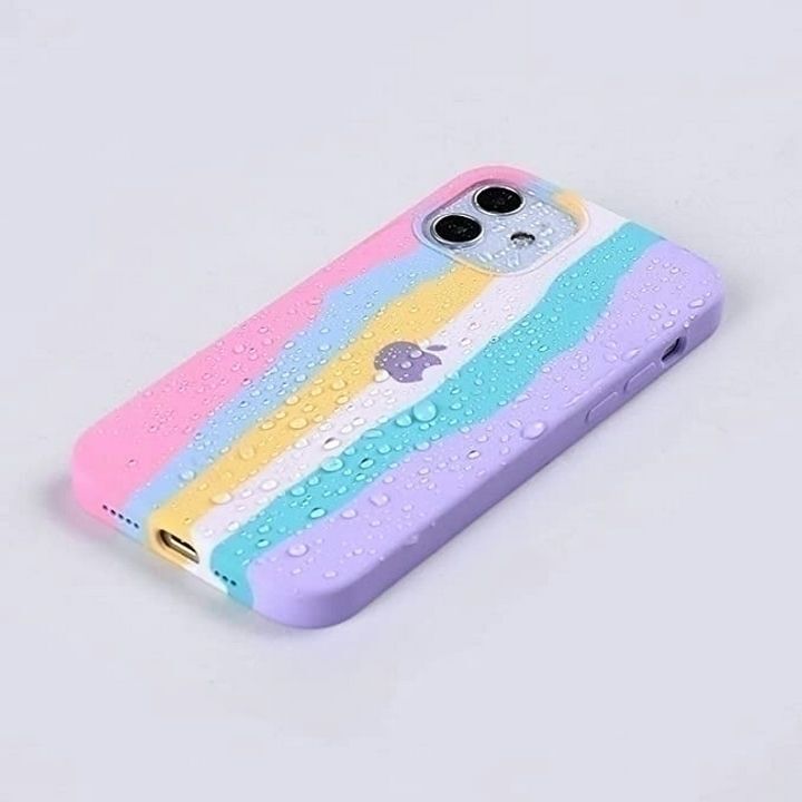 کاور سیلیکونی رنگین کمانی مناسب برای گوشی موبایل اپل iPhone 12 / 12 PRO با طرح رنگارنگ و قطرات آب