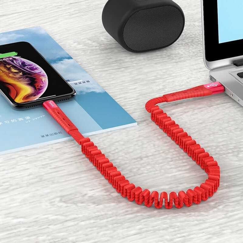  کابل USB به لایتنینگ هوکو مدل U78 به طول 0.8 تا 1.2 متر رنگ قرمز نمای اتصال به لپ تاب 