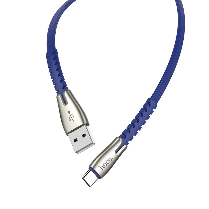  کابل USB به Type-C هوکو مدل U58 به طول 1.2 متر رنگ آبی نمای دو سر کابل 