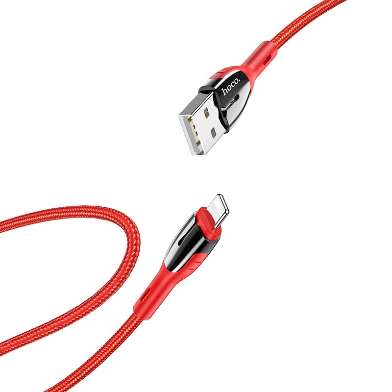  کابل USB به لایتنینگ هوکو مدل U89 به طول 1.2 متر رنگ قرمز نمای کامل کابل 
