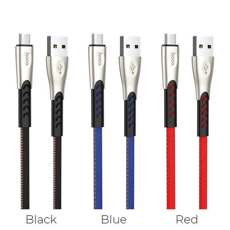  کابل USB به Micro USB هوکو مدل U48 به طول 1.2 متر نمای کابل در سه رنگ 