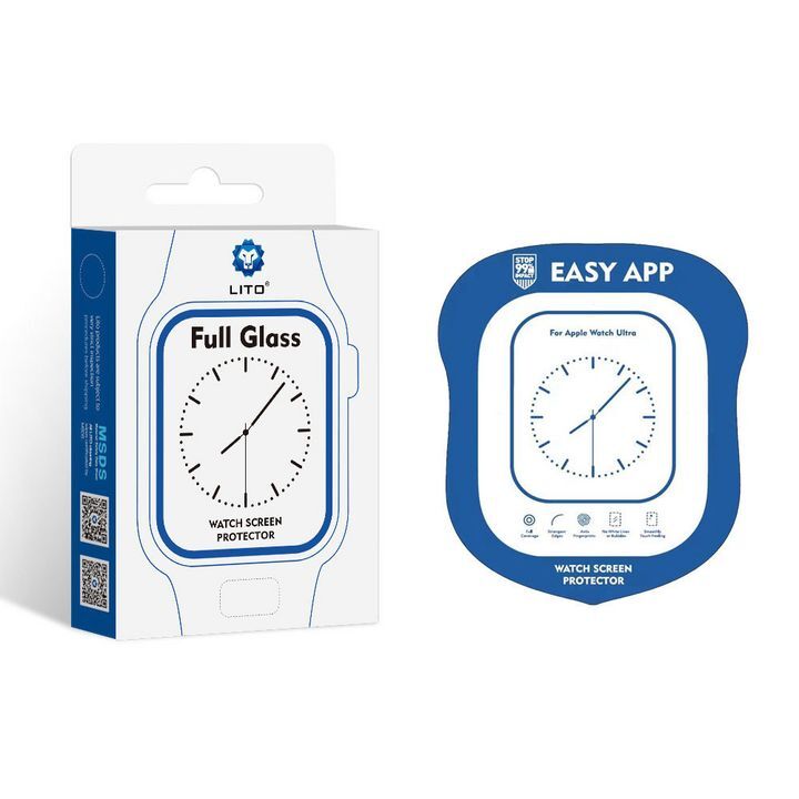  بسته‌بندی محافظ صفحه نمایش لیتو مناسب برای اپل واچ اولترا 49 میلی‌متری با طراحی و توضیحات محصول به همراه لوگوی شرکت 