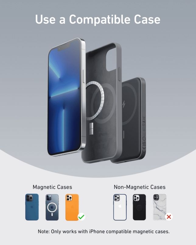 سازگاری پاوربانک انکر 621 با قابهای مغناطیسی آیفون و هشدار برای قابهای غیرمغناطیسی-رنگ خاکستری