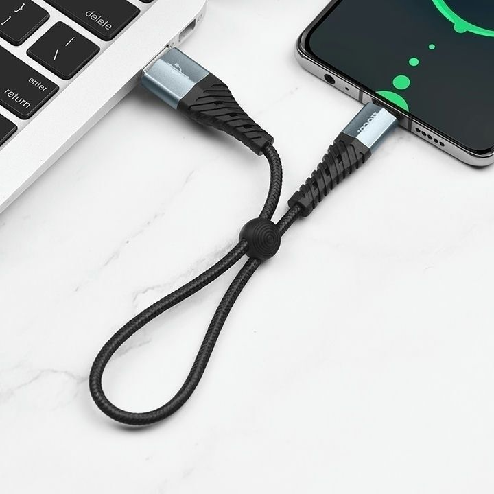  کابل تبدیل USB به Type-C هوکو مدل X38 به طول 0.25 متر متصل به لپ‌تاپ و گوشی هوشمند 