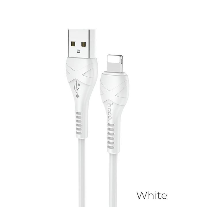  کابل USB به لایتنینگ هوکو مدل X37 به طول 1 متر رنگ سفید نمای دو سر کابل 