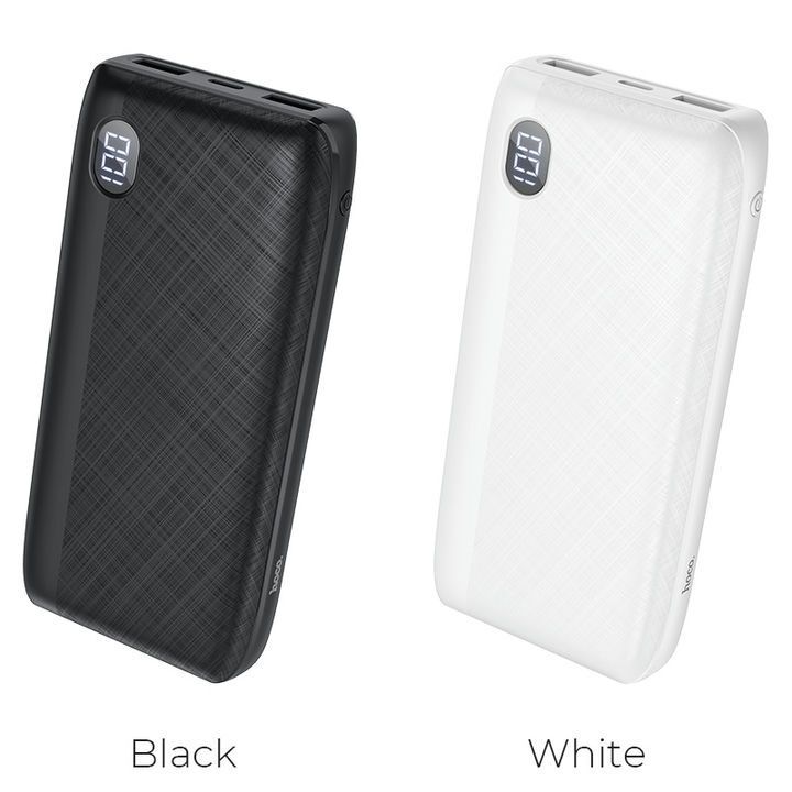 پاوربانک هوکو مدل J53A با ظرفیت 20000 میلی آمپر ساعت، در دو رنگ مشکی و سفید، دارای نمایشگر دیجیتال شارژ