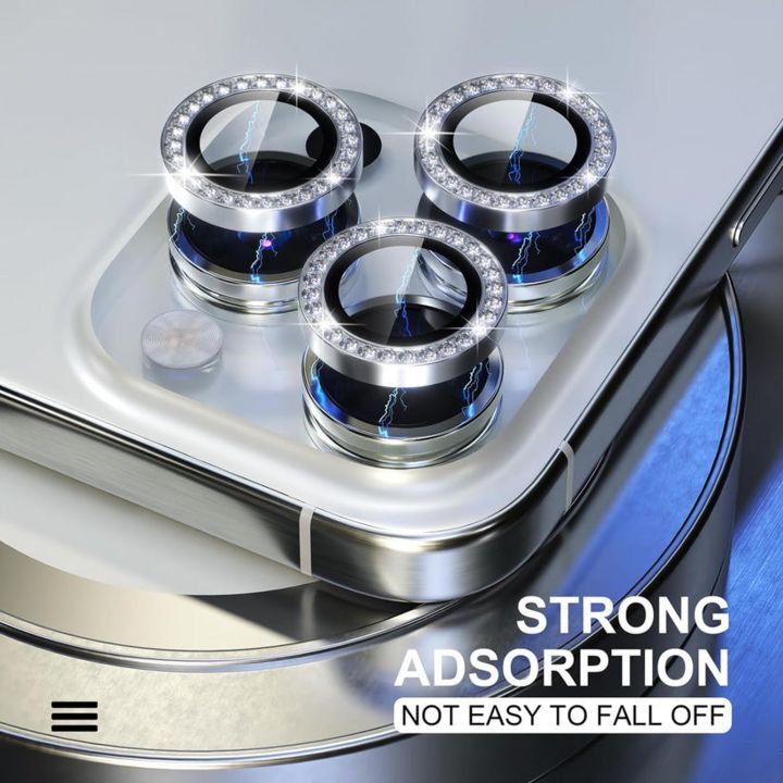  محافظ لنز الماسی با طراحی براق و مقاوم برای دوربین گوشی‌های iPhone 15 Pro, iPhone 15 Pro Max, iPhone 16 Pro, iPhone 16 Pro Max با قابلیت جذب قوی و عدم جدا شدن آسان 