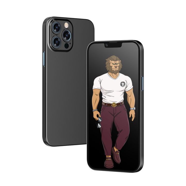 کاور COMODO گرین لاین مناسب برای گوشی موبایل اپل مدل iPhone 13 Pro با طراحی شیک و محافظتی، به رنگ مشکی با تصویری از یک شیر انساننما در حال راه رفتن