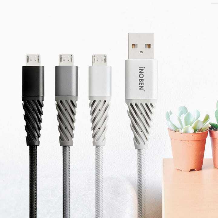  کابل USB به Micro USB آینوبن مدل Braided به طول 1.2 متر رنگ سفید و طوسی و مشکی 