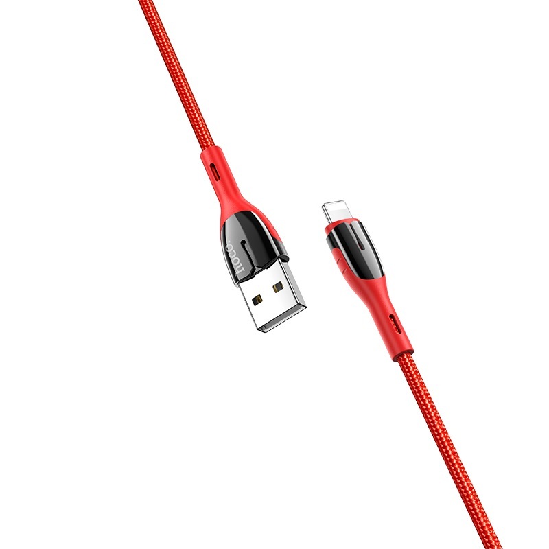  کابل USB به لایتنینگ هوکو مدل U89 به طول 1.2 متر رنگ قرمز نمای دو سر کابل 