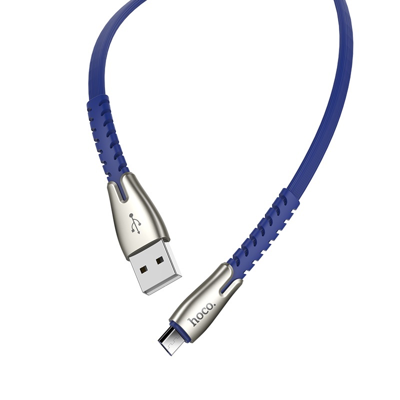  کابل USB به Micro USB هوکو مدل U58 به طول 1.2 متر آبی نمای دو سر کابل 