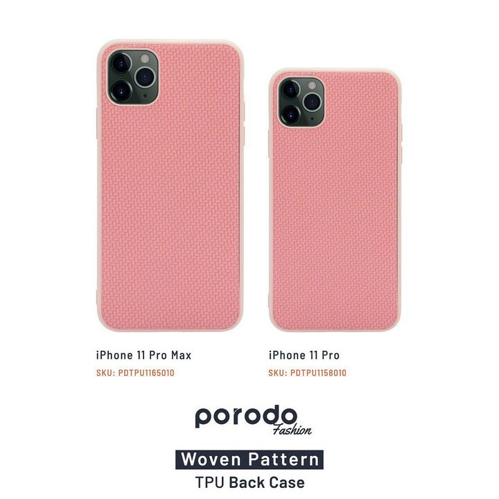  گارد پرودو مدل Woven Pattern موبایل آیفون 11 پرو مکس رنگ صورتی در دو نما 
