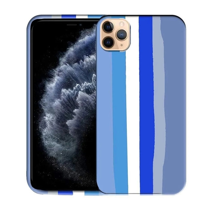  گارد سیلیکونی رنگین کمانی آیفون iPhone 12 / 12 PRO رنگ طوسی آبی نمای پشت و رو با گوشی 