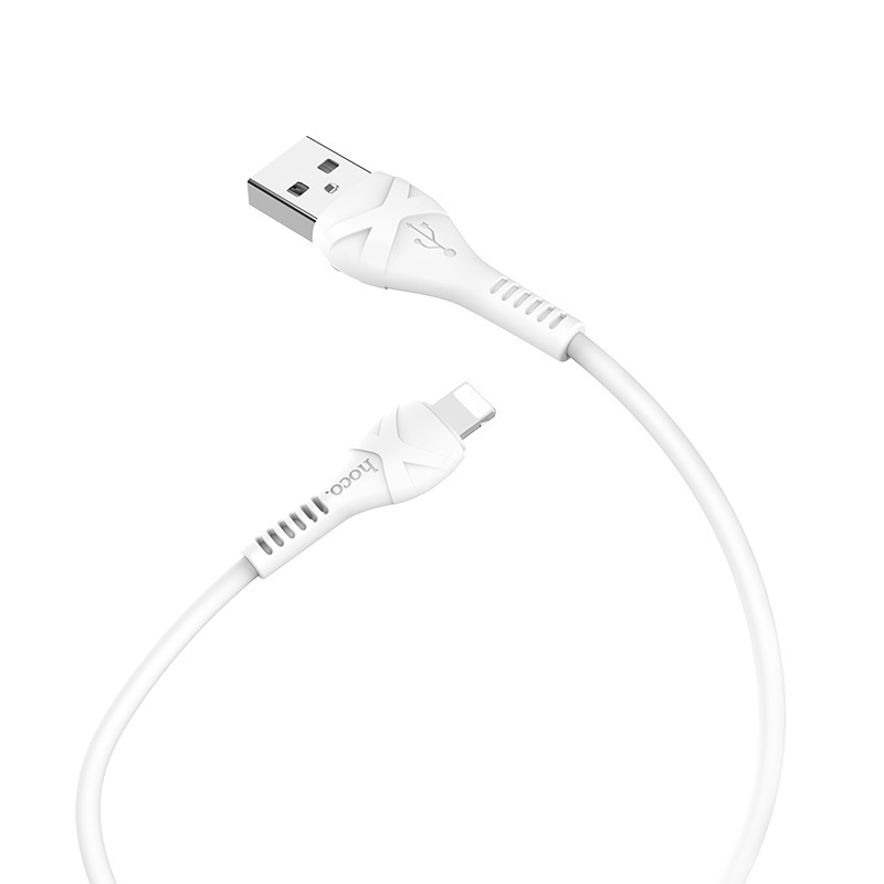  کابل USB به لایتنینگ هوکو مدل X37 به طول 1 متر رنگ سفید نمای دو سر کابل 