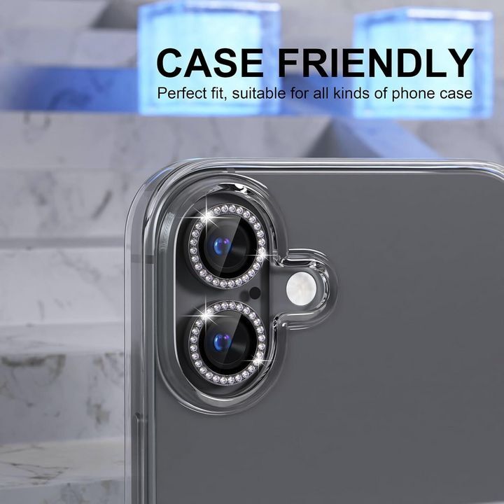  محافظ لنز الماسی برای دوربین گوشی موبایل iPhone 16 / 16 Plus با قابلیت هماهنگی با انواع قاب‌های گوشی 