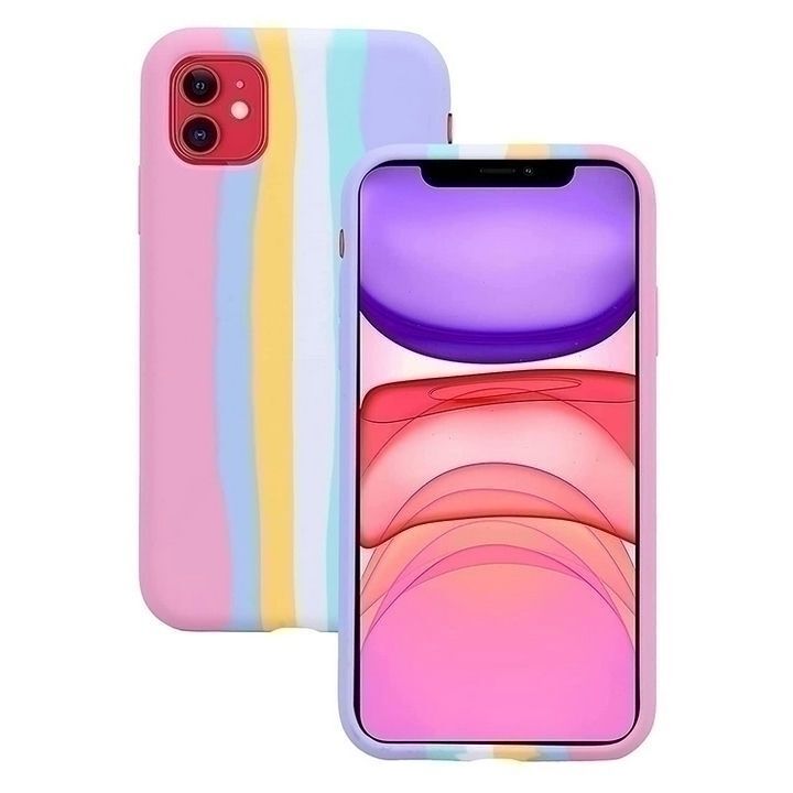 کاور سیلیکونی رنگین کمانی برای گوشی اپل iPhone 13 با طرح رنگارنگ و شاد