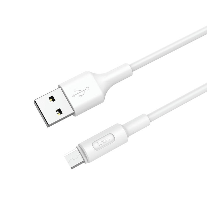  کابل USB به Micro USB هوکو مدل X25 به طول 1 متر رنگ سفید نمای دو سر کابل 