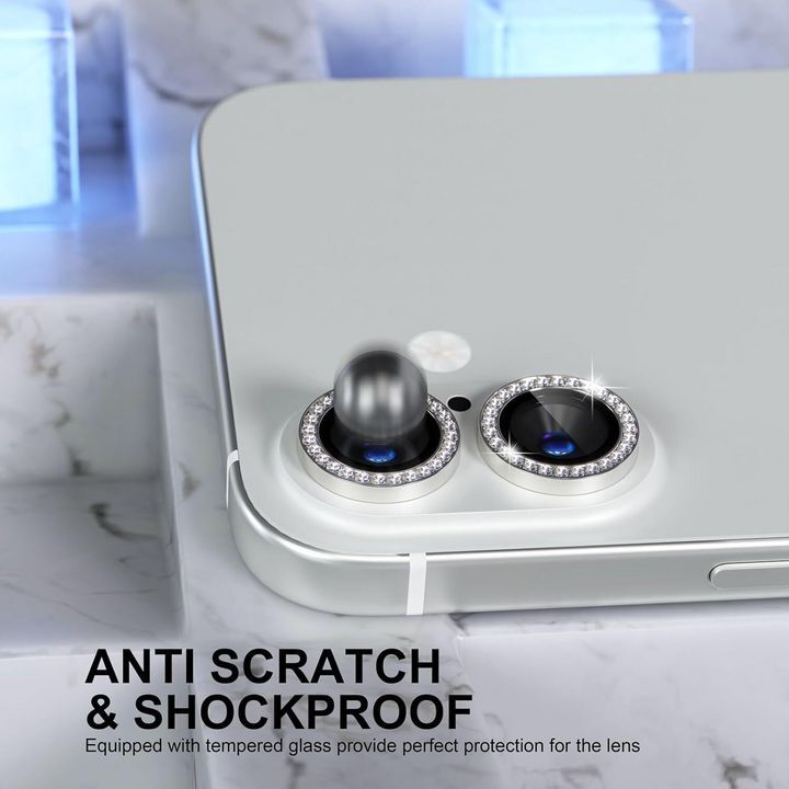 محافظ لنز الماسی برای آیفون 16 و 16 پلاس، ضد خش و مقاوم در برابر ضربه، با شیشه مقاوم 