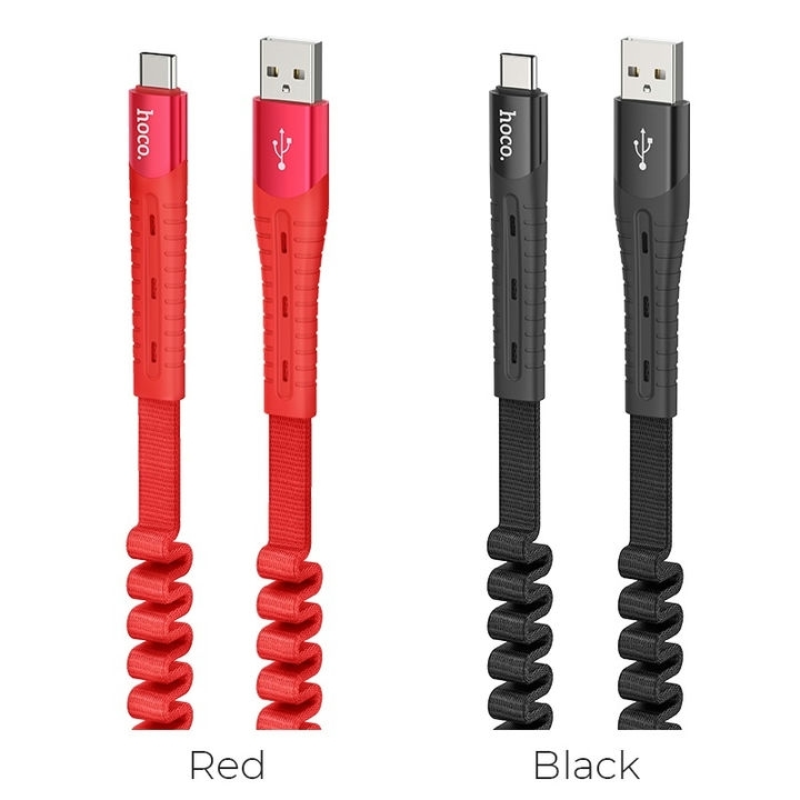  کابل USB به Type-C هوکو مدل U78 به طول 0.8 تا 1.2 متر رنگ قرمز و مشکی 