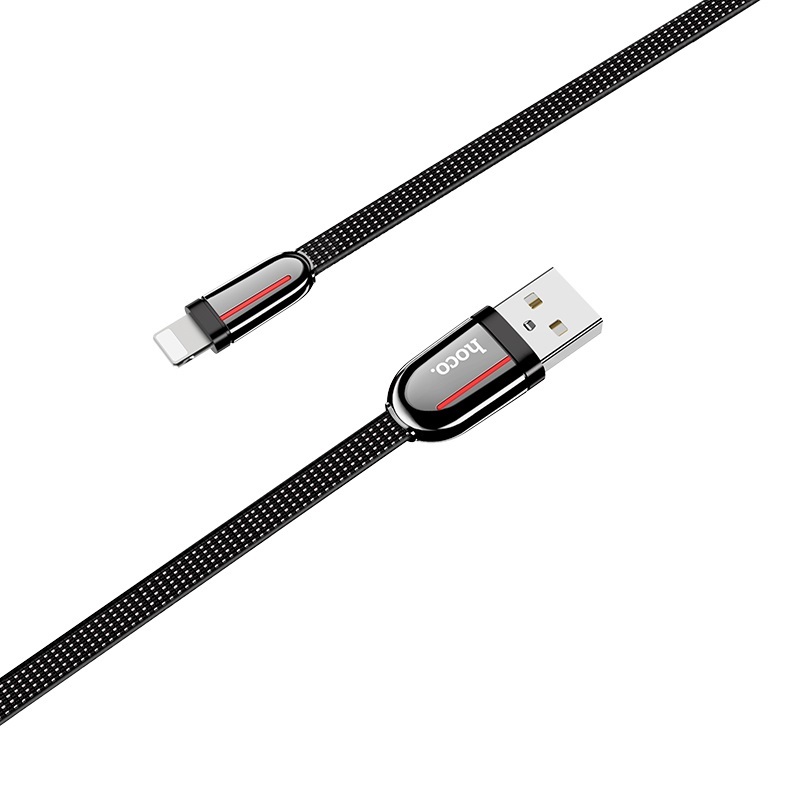  کابل USB به لایتنینگ هوکو مدل U74 به طول 1.2 متر رنگ مشکی نمای دو سر کابل 
