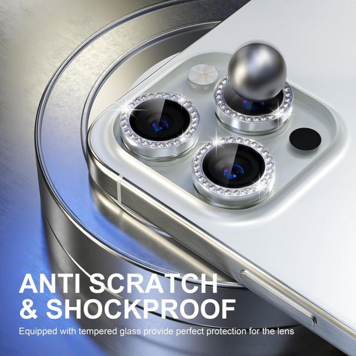  محافظ لنز الماسی مناسب برای دوربین گوشی‌های iPhone 15 Pro و 16 Pro، ضد خش و ضد ضربه 