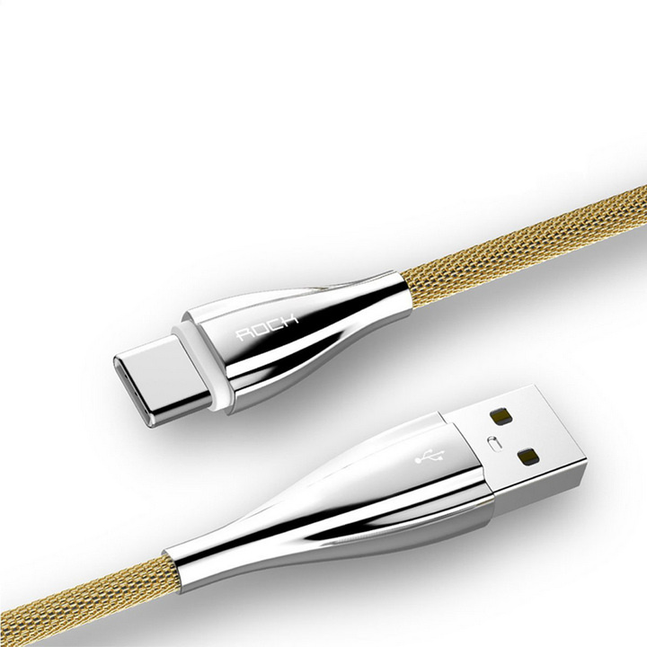  کابل USB به Type-C راک مدل RCB0486 به طول 0.3 متر نمای دو سر کابل کج 