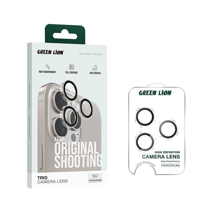  محافظ لنز Trio گرین لاین مناسب برای گوشی اپل مدل iPhone 15 Pro / 15 Pro Max / 16 Pro / 16 Pro Max، با شفافیت بالا و مقاومت در برابر خش 