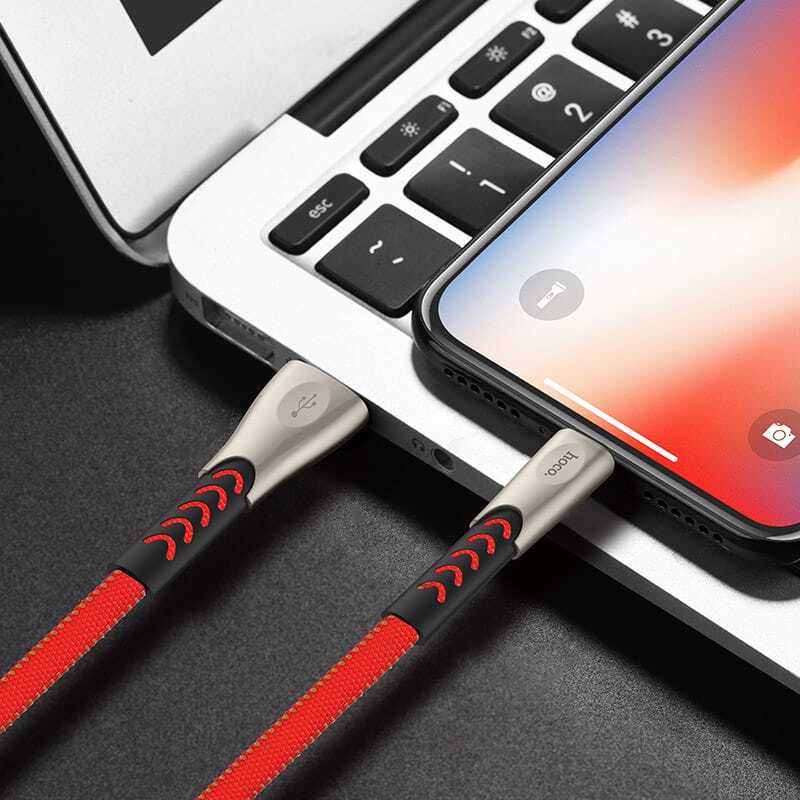  کابل USB به لایتنینگ هوکو مدل U48 به طول 1.2 متر رنگ قرمز نمای اتصال به لپ تاب 