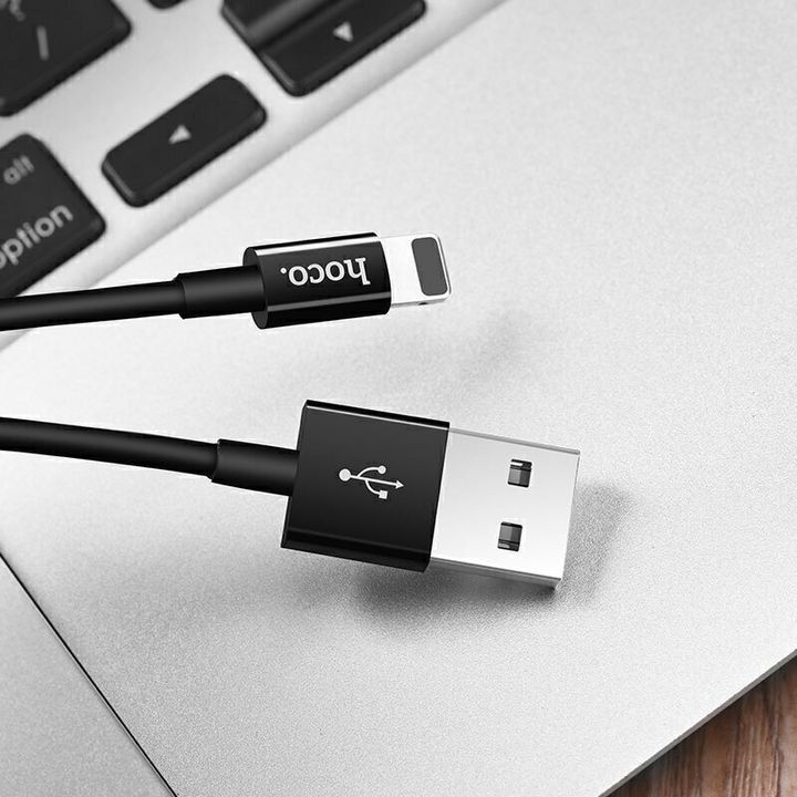  کابل تبدیل USB به لایتنینگ هوکو مدل X23 به طول 1 متر مشکی، مناسب برای اتصال دستگاه‌های اپل به لپ‌تاپ 