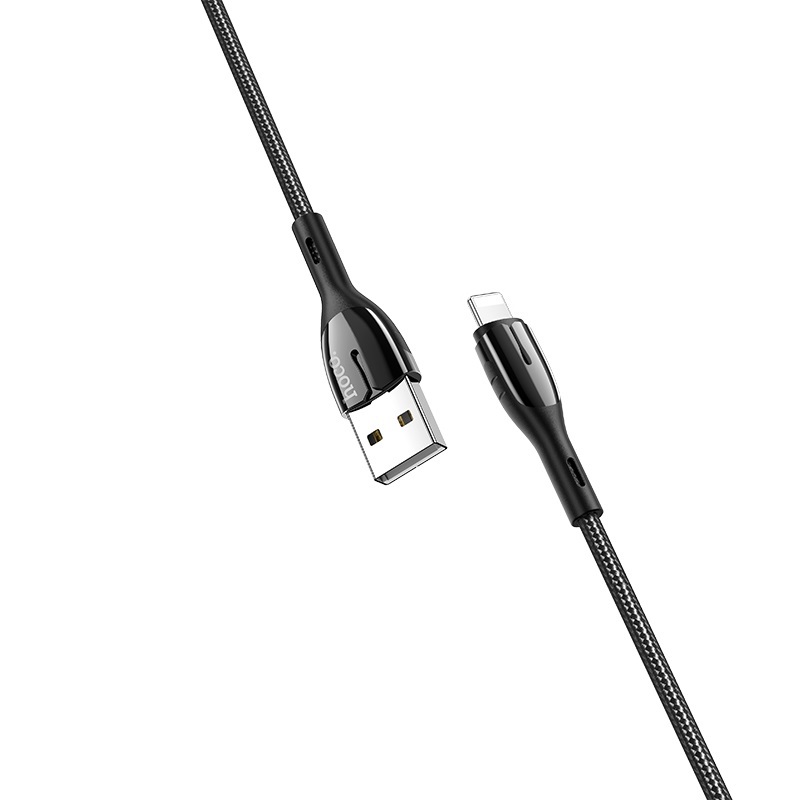  کابل USB به لایتنینگ هوکو مدل U89 به طول 1.2 متر رنگ مشکی نمای دو سر کابل 