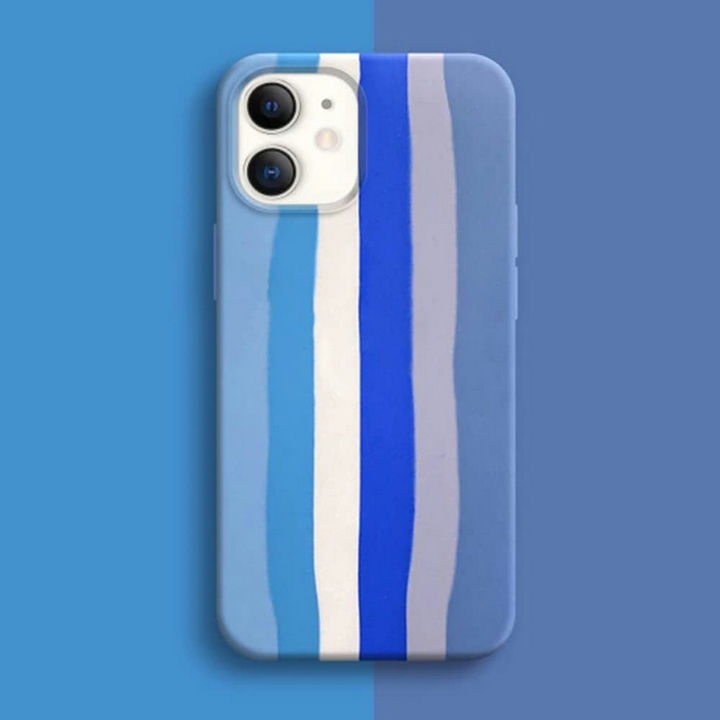  گارد سیلیکونی رنگین کمانی آیفون iPhone 12 / 12 PRO رنگ طوسی آبی نمای ایستاده 