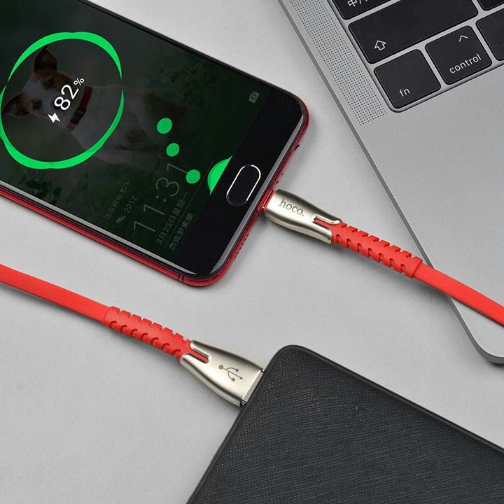 کابل USB به Micro USB هوکو مدل U58 به طول 1.2 متر رنگ قرمز نمای اتصال 