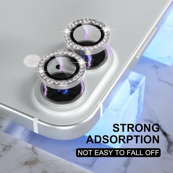  محافظ لنز الماسی برای گوشی موبایل iPhone 16 / 16 Plus با خاصیت چسبندگی قوی و طراحی جذاب 