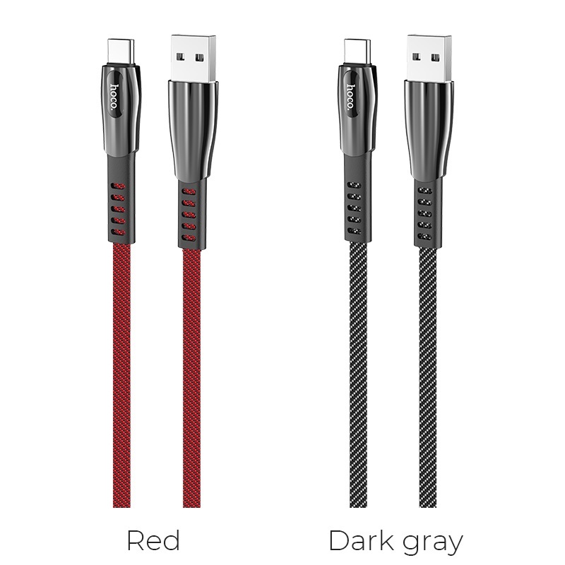  کابل USB به Type-C هوکو مدل U70 به طول 1.2 متر رنگ قرمز و مشکی نمای دو سر کابل 