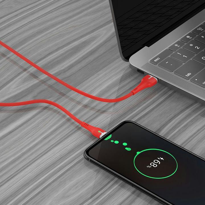  کابل USB به Type-C هوکو مدل X45 به طول 1 متر رنگ قرمز نمای اتصال به لپ تاب 